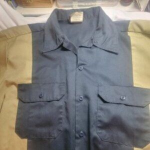 Dickies Men’s Medium Short Sleeve Two-Tone Button-Up | Tan & Dark Blue | Bowling